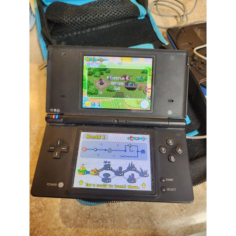 Nintendo 2DS Black/Blue Console Bundle W/ Case Charger & (5) Games *Tested